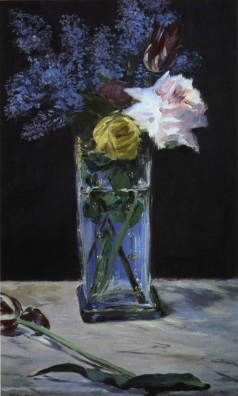  324-Édouard Manet, Rose, Tulipani e Lillà in un vaso di cristallo, 1881 